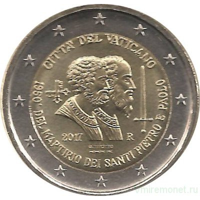 Монета 2 евро 2017 г. Ватикан "1950-лет мученической смерти святых Петра и Павла".